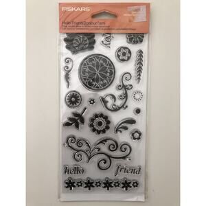Hello Friend Flowers & Flourish Clear Acrylic Stamp Set by Fiskars 01-005515 NEW